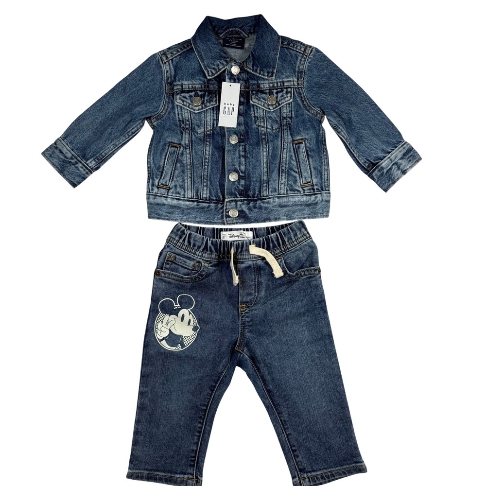 babyGap Disney Mickey Mouse Denim Jacket Jeans Set 6-12M Baby NWT 2 Piece Outfit